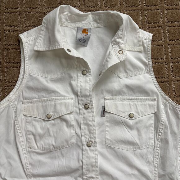 Carhartt Pearl Snap Vest Shirts Women's S White Sleeveless Western Cowgirl Rodeo - Picture 2 of 8